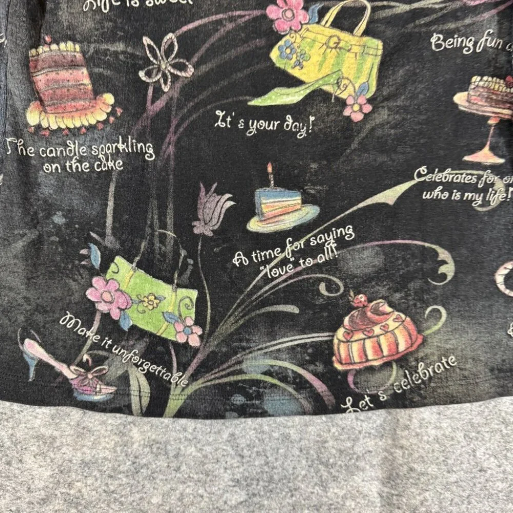 Cactus Y2K Small Celebrate Graphic Tee Black Art Print Long Sleeve Top Festival - Picture 11 of 13